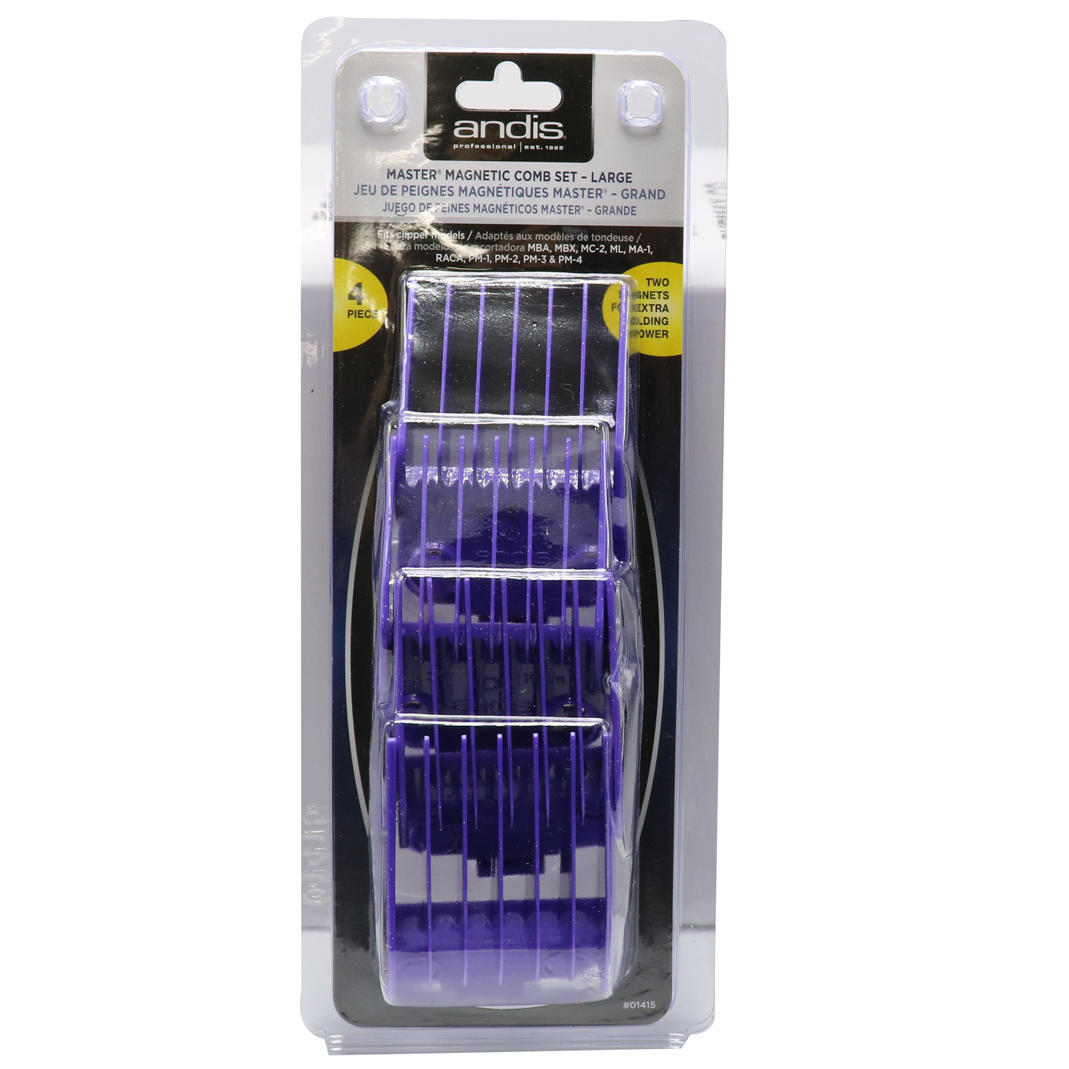 Andis Nano-Silver Magnetic Comb Large 4pc Set 2 Magnets
