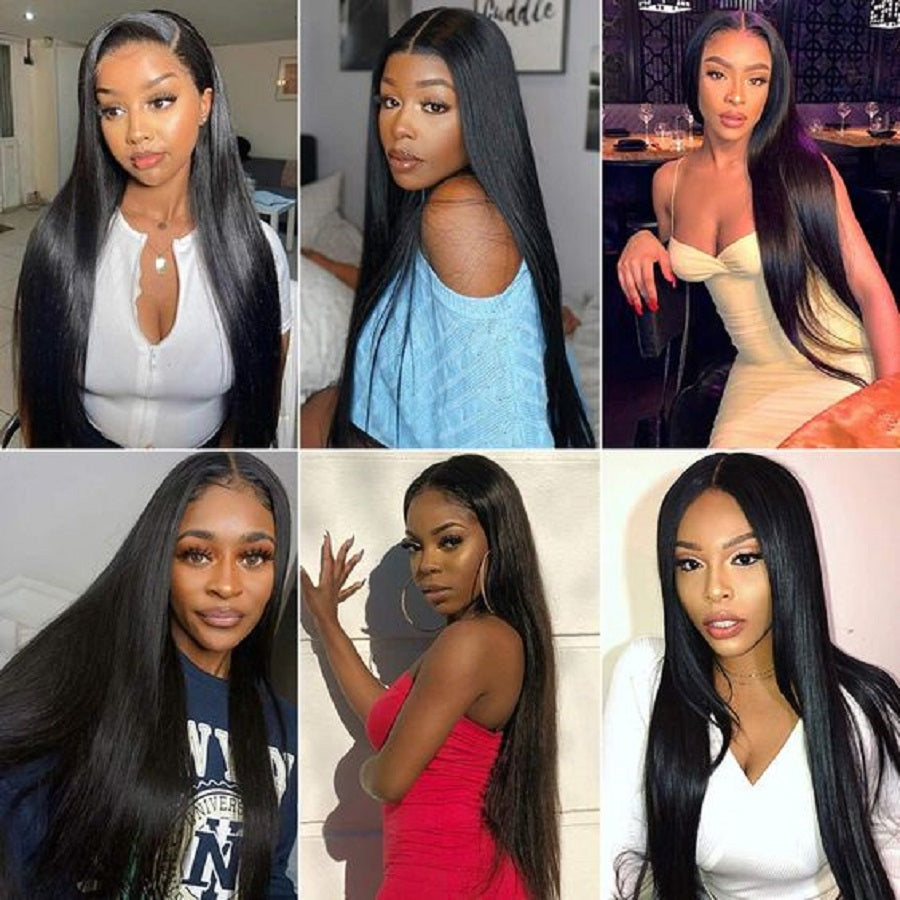 Bone Straight Human Hair Bundles With Lace Closure